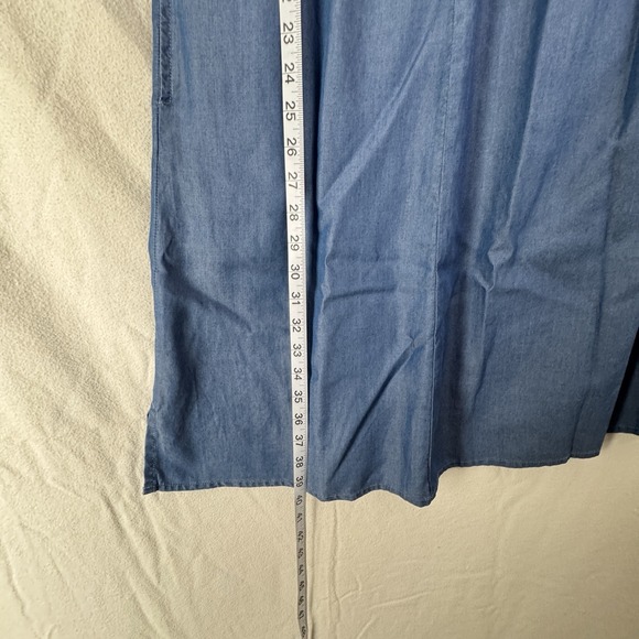 Garnet‎ Hill Dress 4 Blue Chambray Sleeveless Pockets Sundress Travel Coastal - Picture 10 of 14